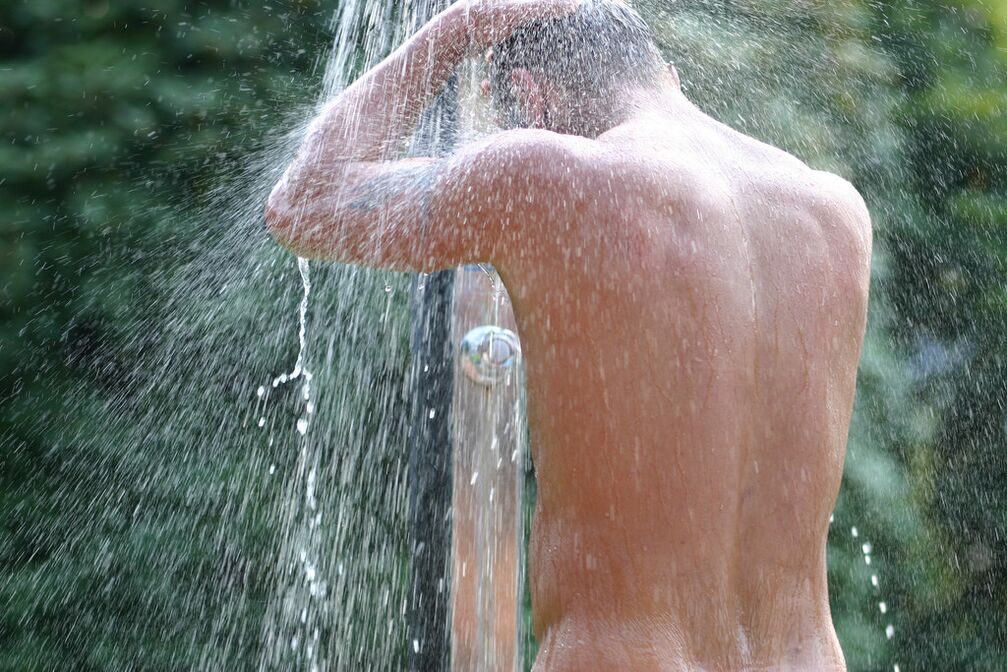 After a soda shower, a man should take a fresh shower. 