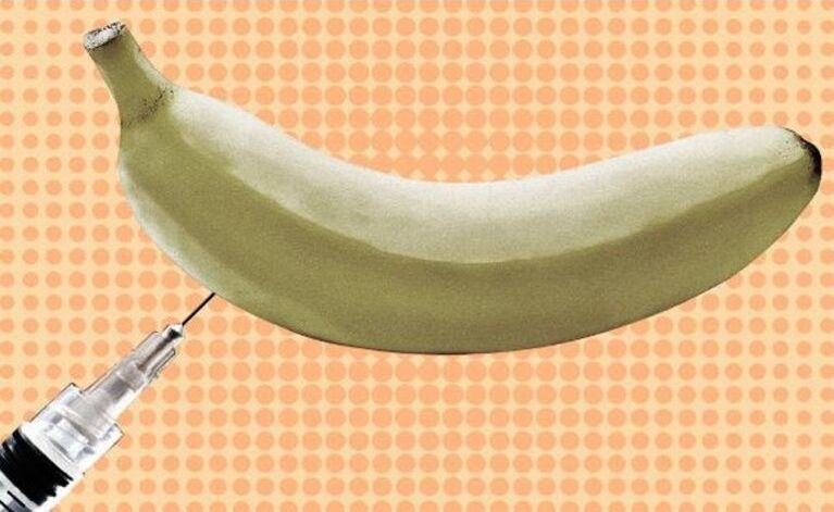 Penis enlargement by injection using a banana as an example